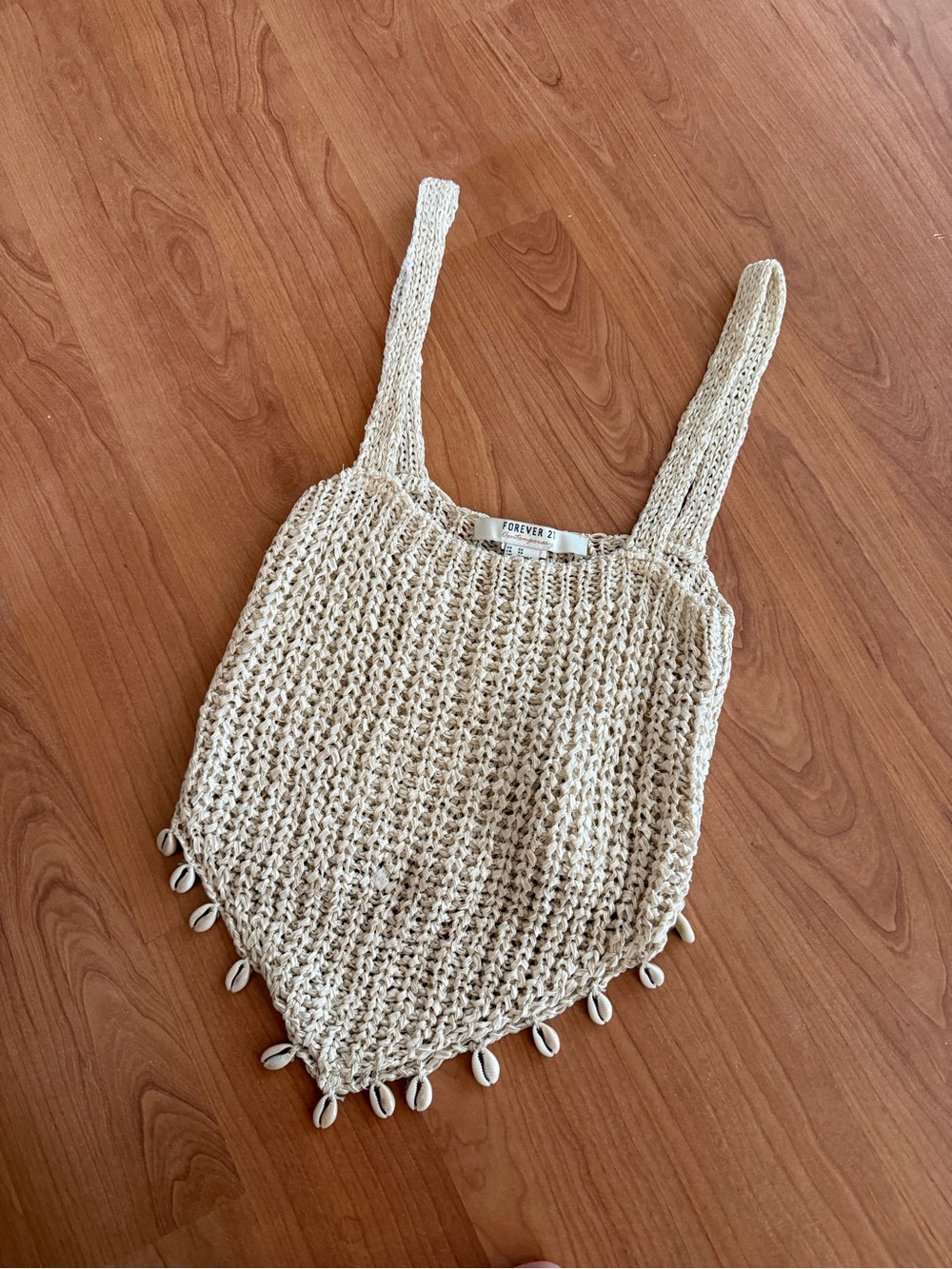Forever 21 Cream Crochet Shell-Trim Market Tote